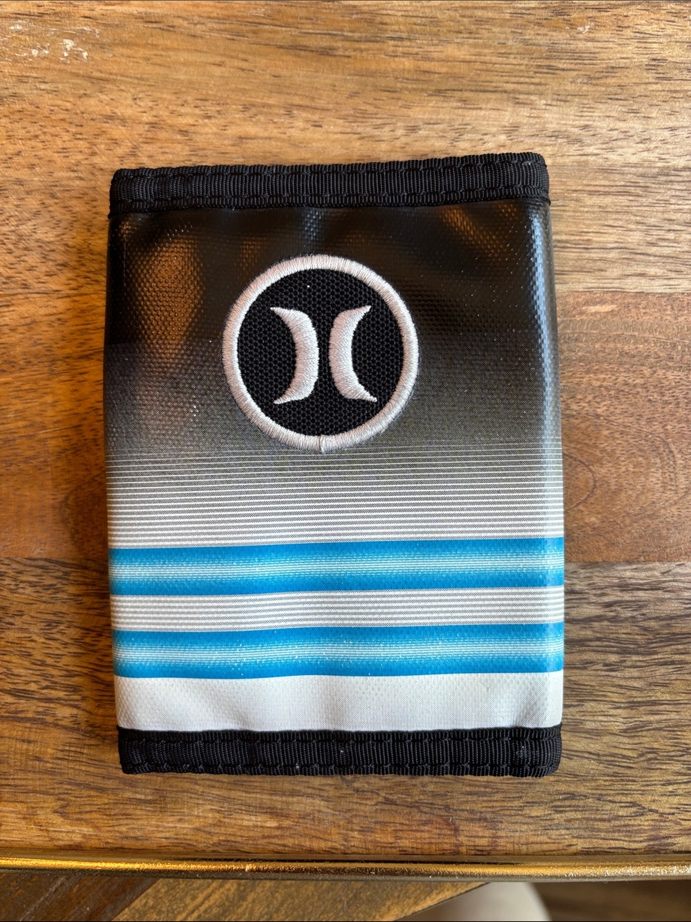 Hurley Black, White and Blue Striped Trifold Wallet